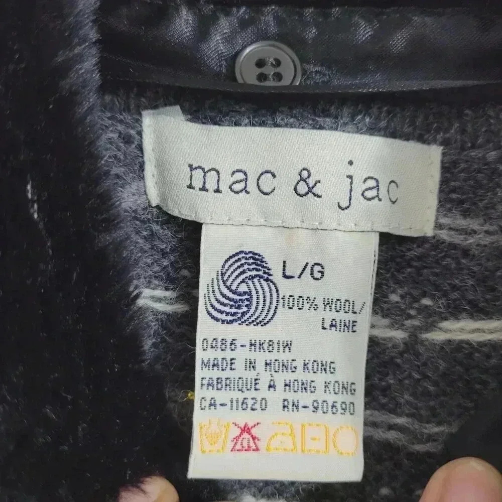 Vintage Mac & Jac Womens Wool Cardigan Jacket With Fur Collar  L - Picture 4 of 9